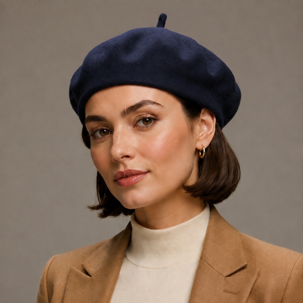 TOUCAN COLLECTION NY Navy Blue Wool Beret Hat Classic Parisian Minimalist OS